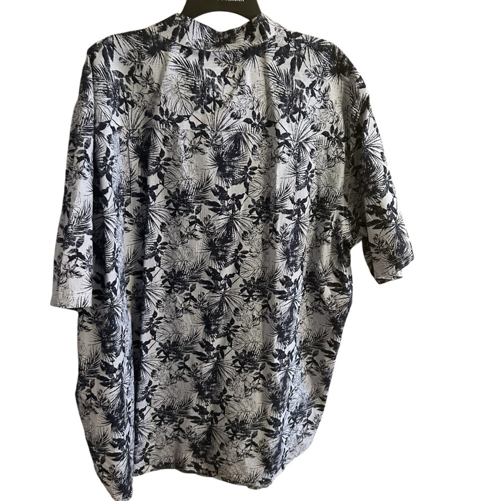 True Nation Men's 2XL Tall blue tropical print all cotton button down shirt